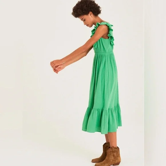 BA&SH Joyce Ruffled Cotton Midi  Dress, size M - Picture 3 of 16